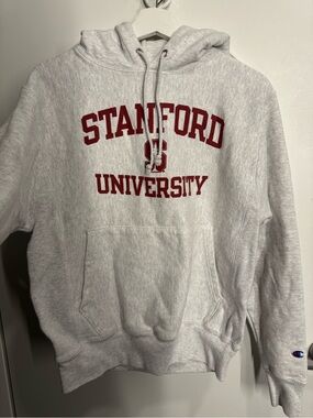 Champion Gray Stanford University Pullover Hoodie with Red Lettering